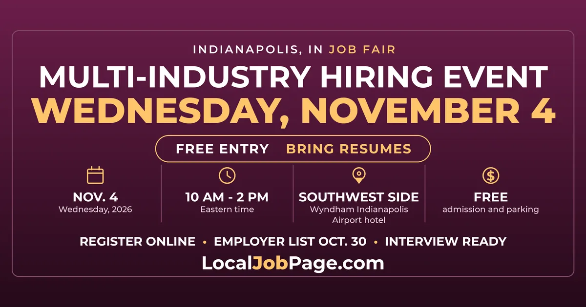 Indianapolis Job Fair Nov. 4: Free Hiring Event at the Wyndham Airport Hotel