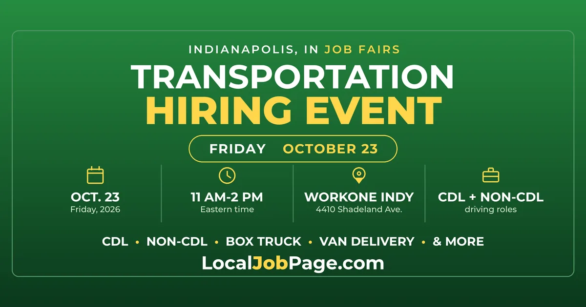 Indianapolis Transportation Hiring Event Oct. 23: CDL and Delivery Driver Jobs at WorkOne Indy